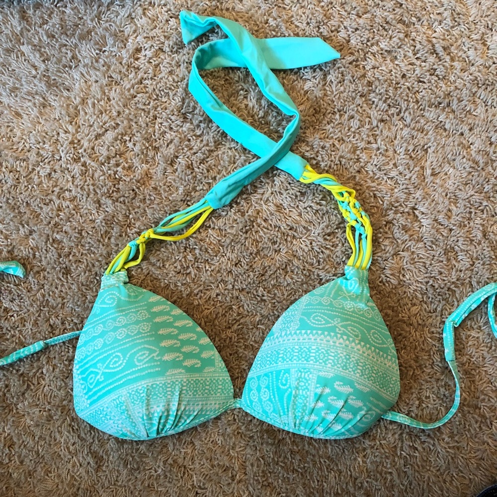 blue and white bikini top- M